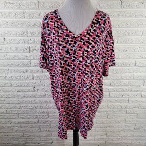 Catherines Womens Top 2X Plus Tee Tunic Easy Fit Pink Watercolor Cotton WAT103E